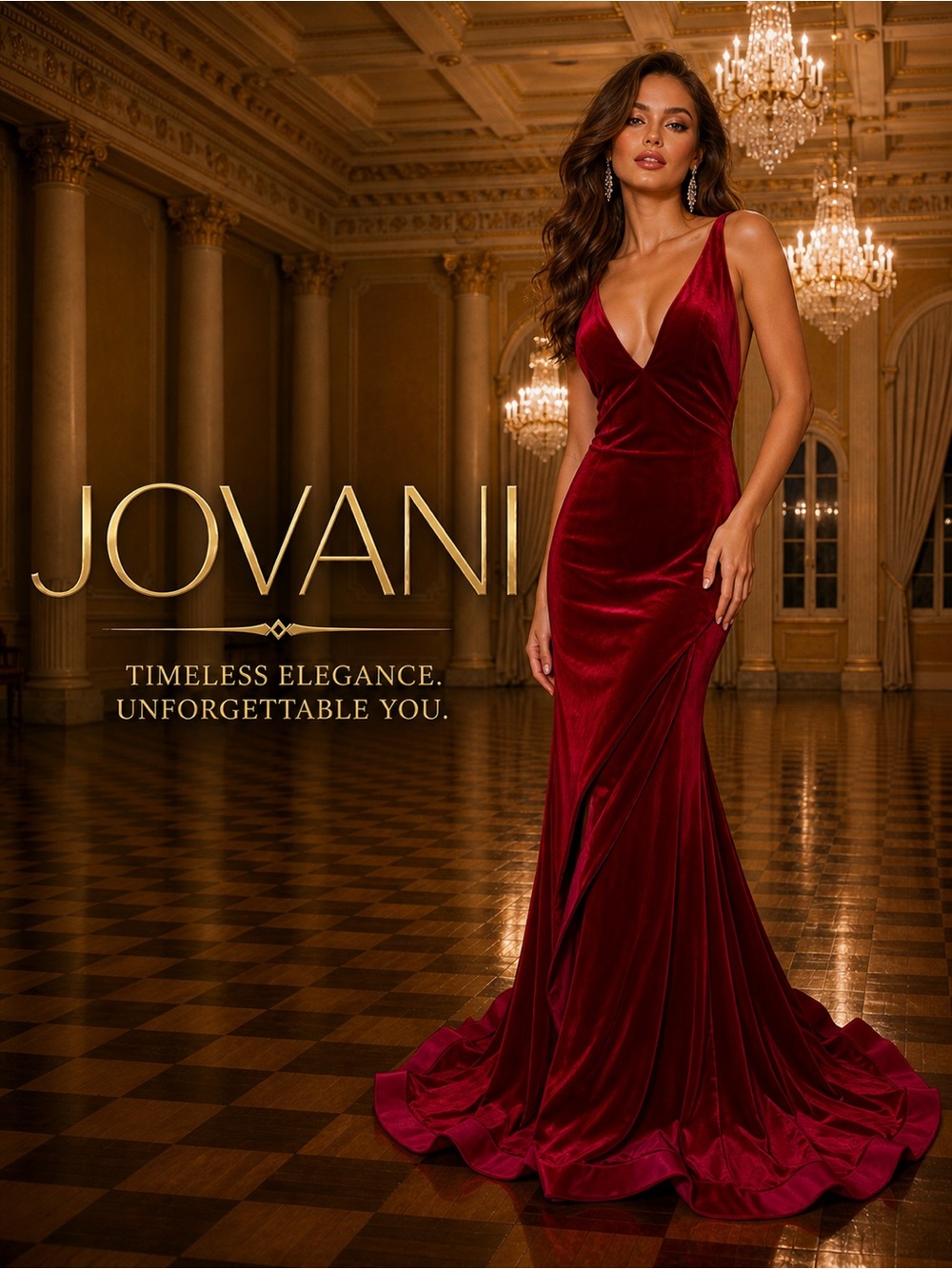 JOVANI Fuchsia Velvet Mermaid Gown NWT Sz 4 Deep V • High Slit • Open Back 43578